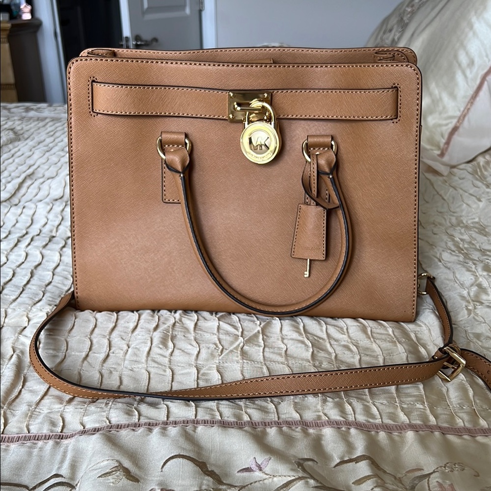 Michael Kors Tan Satchel with Gold Hardware and Adjustable Strap